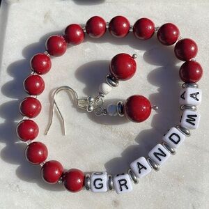 NWT RED CARNELIAN BRACELETS GRANDMA MOM GIFT with Sterling silver earrings